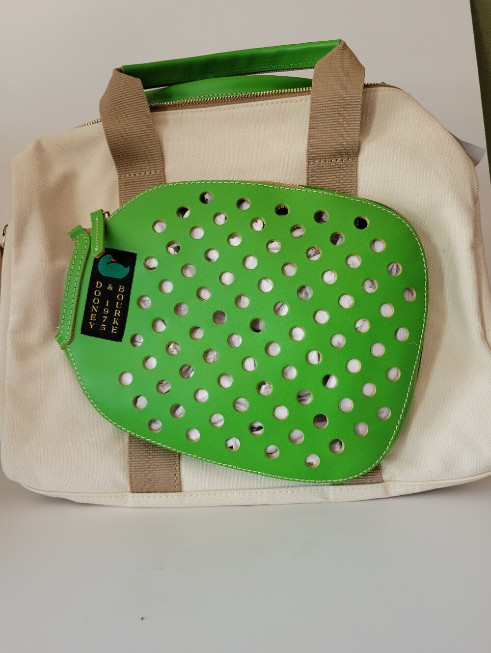 Dooney & Burkey Canvas Tennis Duffel Bag with Lime Green Paddle Pocket,gym, - Picture 6 of 10